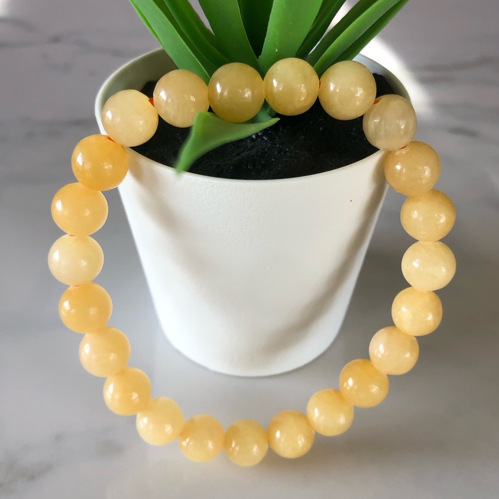 Honey Calcite Bracelet Natural Stone 8mm Beads Stretchable Bracelet - Picture 4 of 4